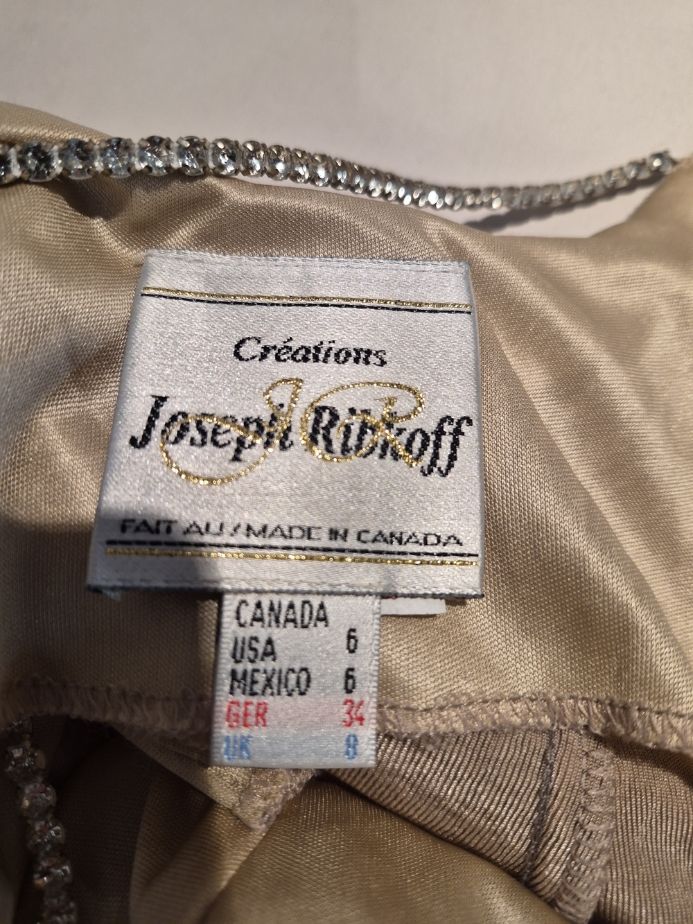 Joseph Ribkoff One-Shoulder Sequin Gown in Champagne Gold - Picture 4 of 8